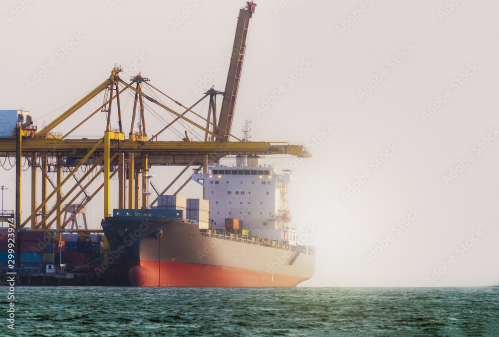 Logistics and transportation of International Container Cargo ship in the ocean at Sunshine sky, Freight Transportation, Shipping