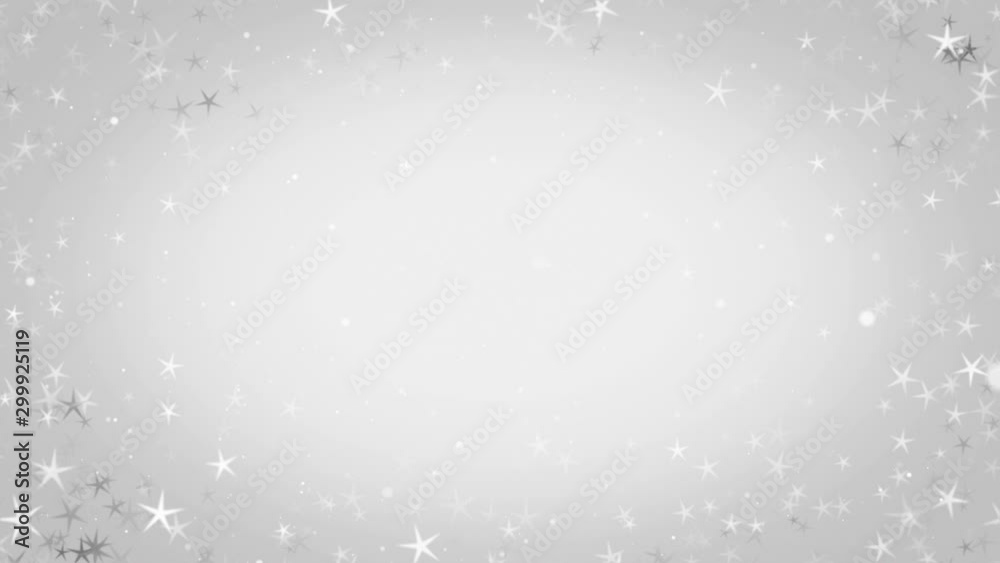 Elegant silver abstract frame background with stars and snowflakes. Christmas animated white glitter