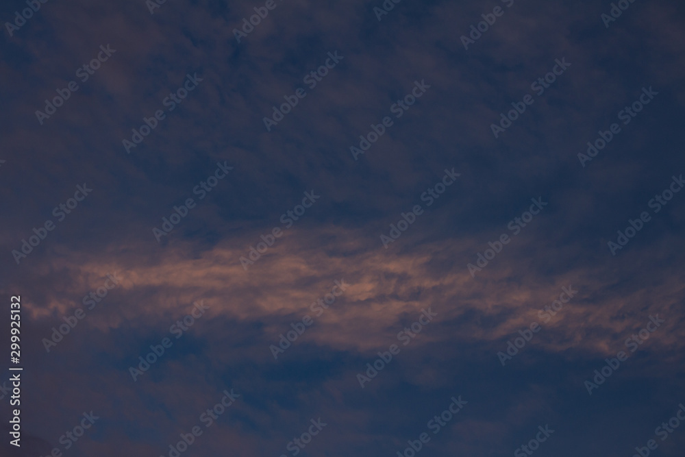 Beautiful and romantic clouds of warm colors during sunset. Sunset as background. Resource for designers.