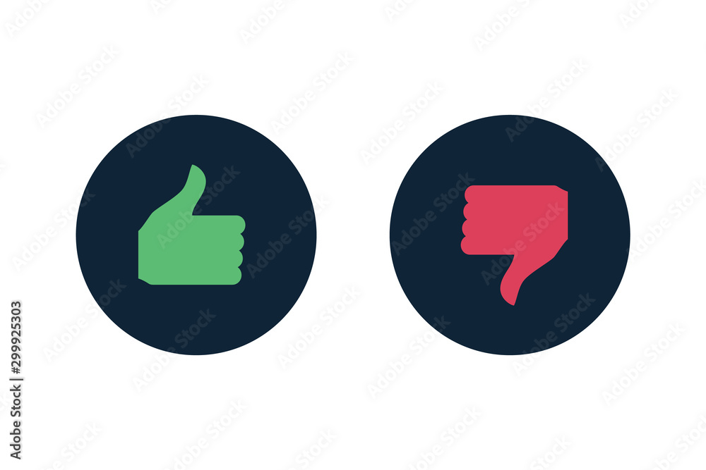 Green and red Like and dislike icon inside circle. Green and red Like and dislike icon inside circle.