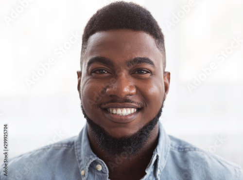 Closeup portrait of happy handsome african american man