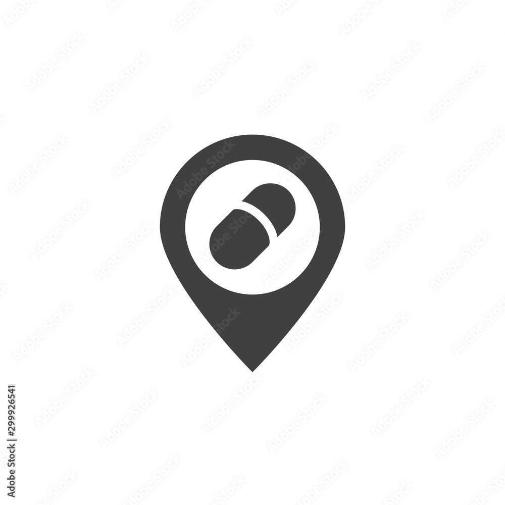 Drugstore location pin vector icon. filled flat sign for mobile concept and web design. Pharmacy map marker glyph icon. Symbol, logo illustration. Vector graphics Drugstore location pin vector icon. filled flat sign for mobile concept and web design. Pharmacy map marker glyph icon. Symbol, logo illustration. Vector graphics