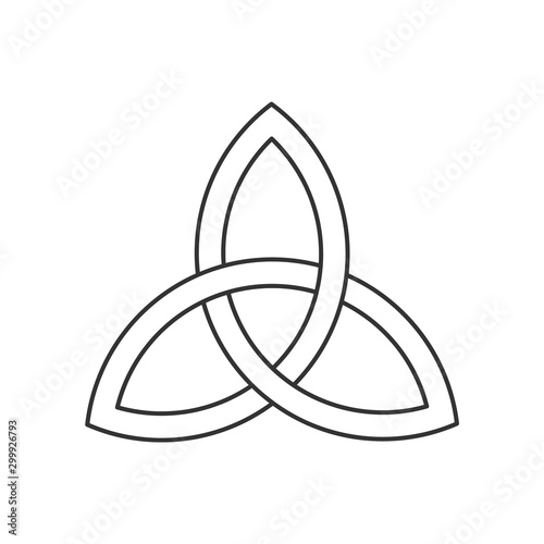 Celtic trinity knot. Linear triquetra symbol. Three parts unity icon. Ancient ornament symbolizing eternity. Infinite interlocking loop sign. Interconnected loops make trefoil. Vector illustration. 