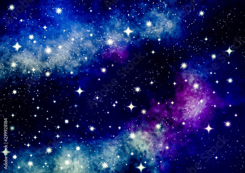 Galaxy background illustration with stars and stardust. Galaxy wallpaper © Andrea