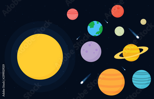 Planets set of the solar system. Simple flat