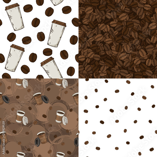 Set of vector seamless coffee patterns. Coffee pattern set.