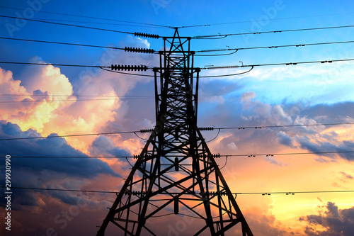 silhouette of high voltage electrical pole structure