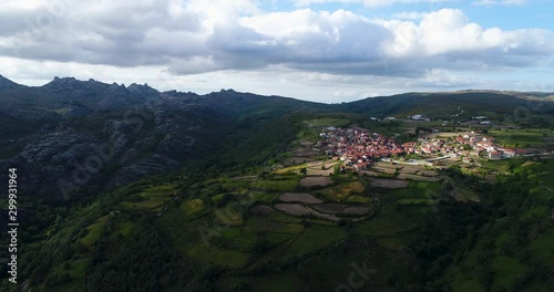 Aerial view of the traditional village of Roucas and the surrounding agricultural fields, at the Peneda Geres National Park, Portugal photo