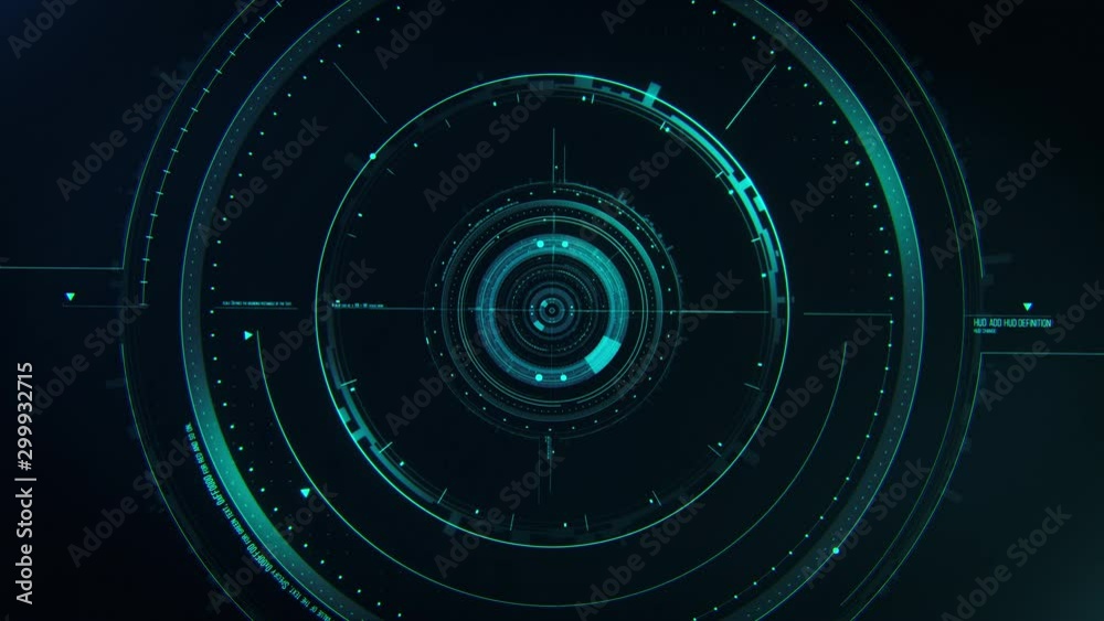 Blue abstract radial futuristic digital and technology element on dark background. Flying through a radial tunnel