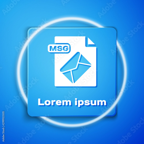 White MSG file document. Download msg button icon isolated on blue background. MSG file symbol. Blue square button. Vector Illustration