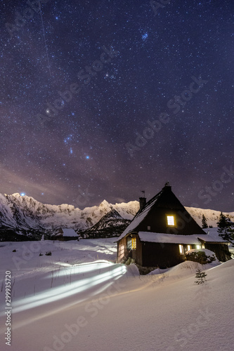 Night star photography of Tatra Mountains in Winter season