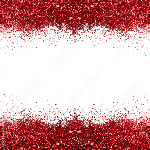 Red glitter square photo with white copy space for text. Abstract shiny brocade. Christmas pretty background for banner.