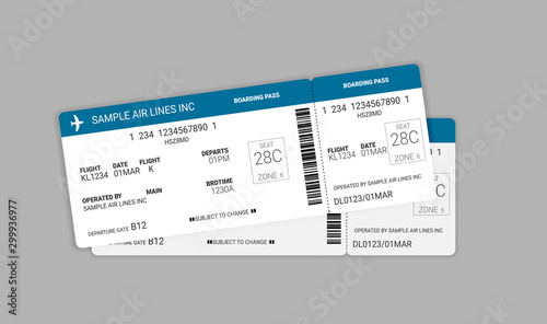 Modern and realistic airline ticket design. Vector stock illustration.