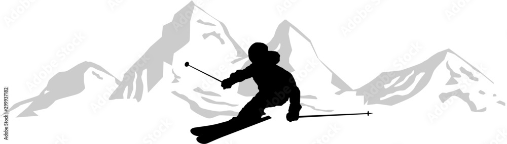 Winter Ski Snow Mountain Silhouette