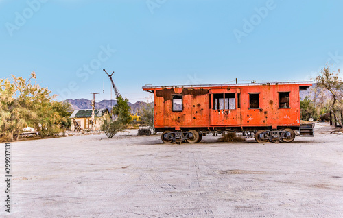 train wagon in the village of Desert Center in the middle of nowhere in Caifornia © travelview