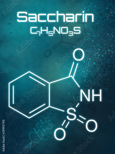 Schilderij op canvas Chemical formula of Saccharin on a futuristic background