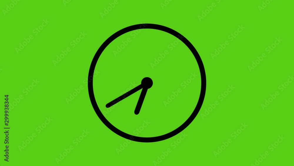 Animation of clock. clock icon on green background Animation of clock. clock icon on green background