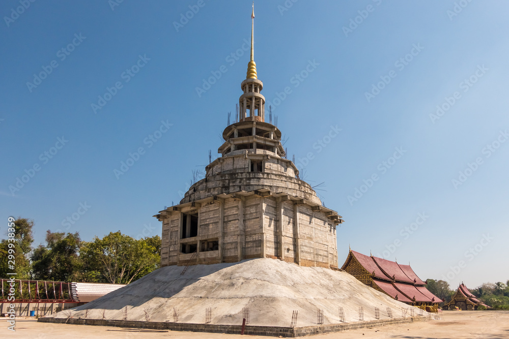 Construction of a Stupa at Wat Pa Lahan Sai Temple in Lahan Sai, Buriram Province, Thailand