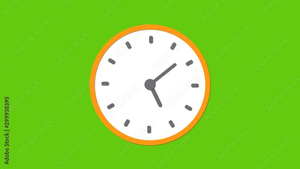 Animation of clock. clock icon on green background Animation of clock. clock icon on green background