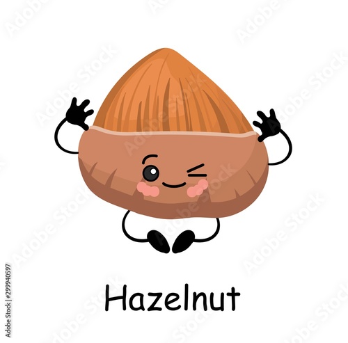 Hazelnut .Vector illustration. Cute CUTE Walnut character with arms and legs Isolated on a white background..
