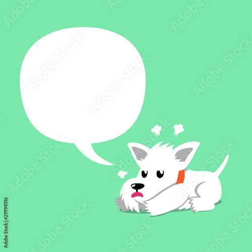 Vector cartoon character cute white scottish terrier dog with speech bubble for design.