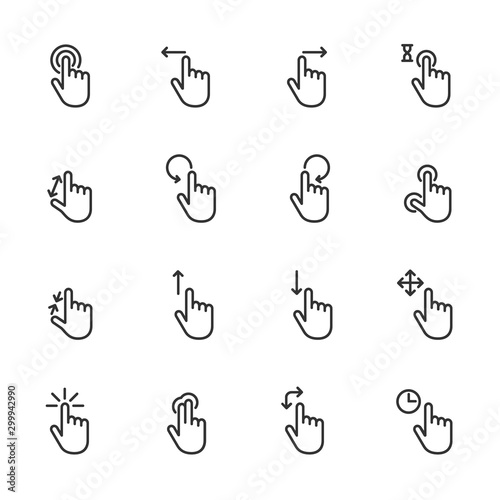 Vector set of hand gestures touch screen line icons.