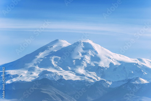 Mount Elbrus Snowy peak. Nature and mountains landscape of North Caucasus.
