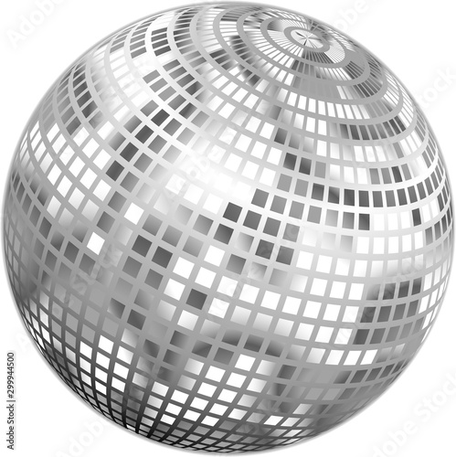 Silver mirror ball on a white background