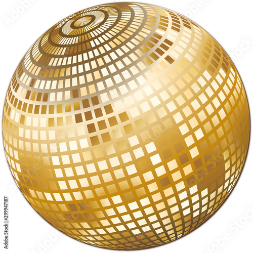 Golden mirror ball on a white background