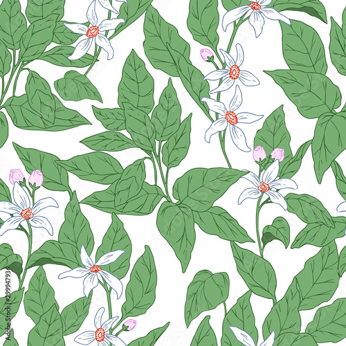Seamless pattern, background with orange blossom tree branches