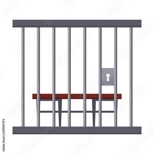 Bench behind prison bars flat vector illustration