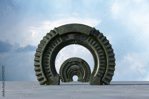 Space Gate into other world 3d rendering