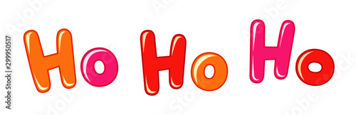 Ho-ho-ho Xmas banner. Horizontal white background and bright 3D ho-ho-ho! decorative red letters. Isolated abstract graphic design template. Greeting card in minimalism style. Merry Christmas congrats