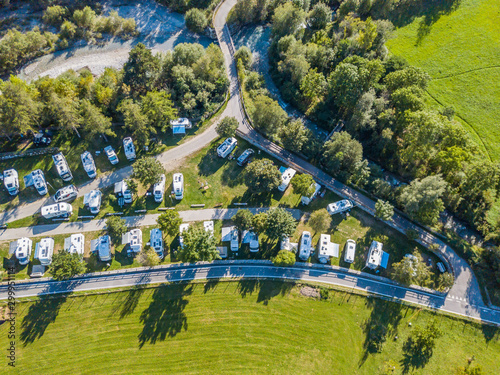 Wallpaper Mural Aerial view of campground in rural area in Europe with many caravans