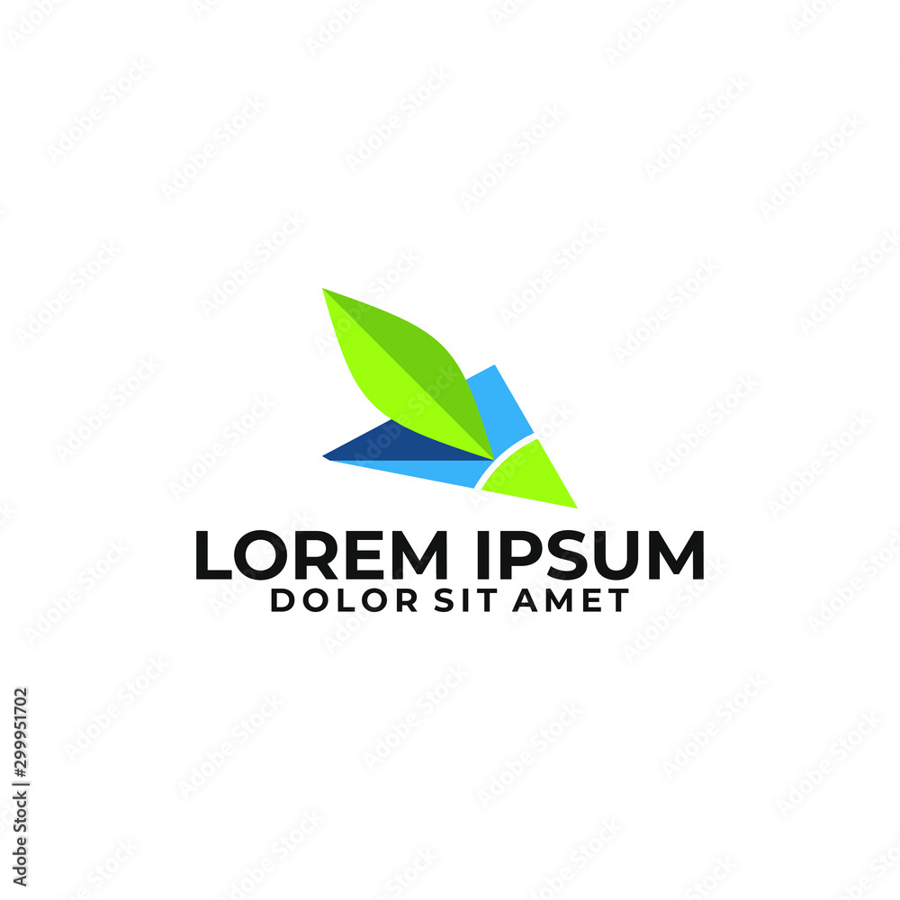 Landscape company logo template with leaf and landmark flat design illustration Landscape company logo template with leaf and landmark flat design illustration