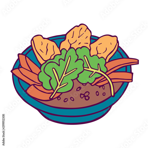 healthy bowl and beverage. cartoony style,colored artwork isolated on white background, in vector