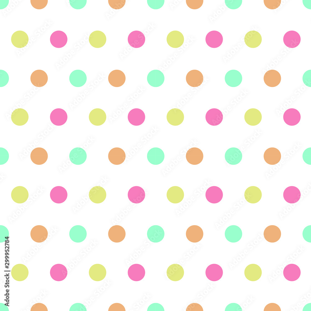  Seamless pattern: isolated multicolored polks dot on a white background. funny childish pattern. vector. illustration