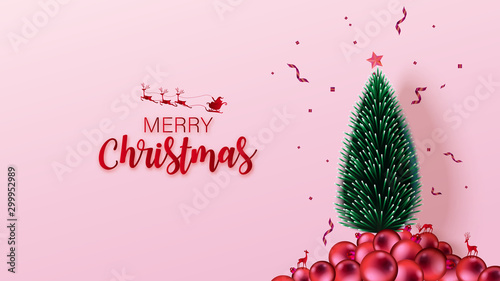 3D colorful Christmas background with copy-space for your product. Empty space for advertising. Modern abstract cover, Postcard. Paper cut style. Minimal.