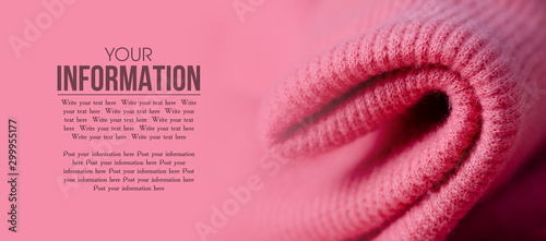 Fabric warm pink sweater textile material texture blur background macro, space for text