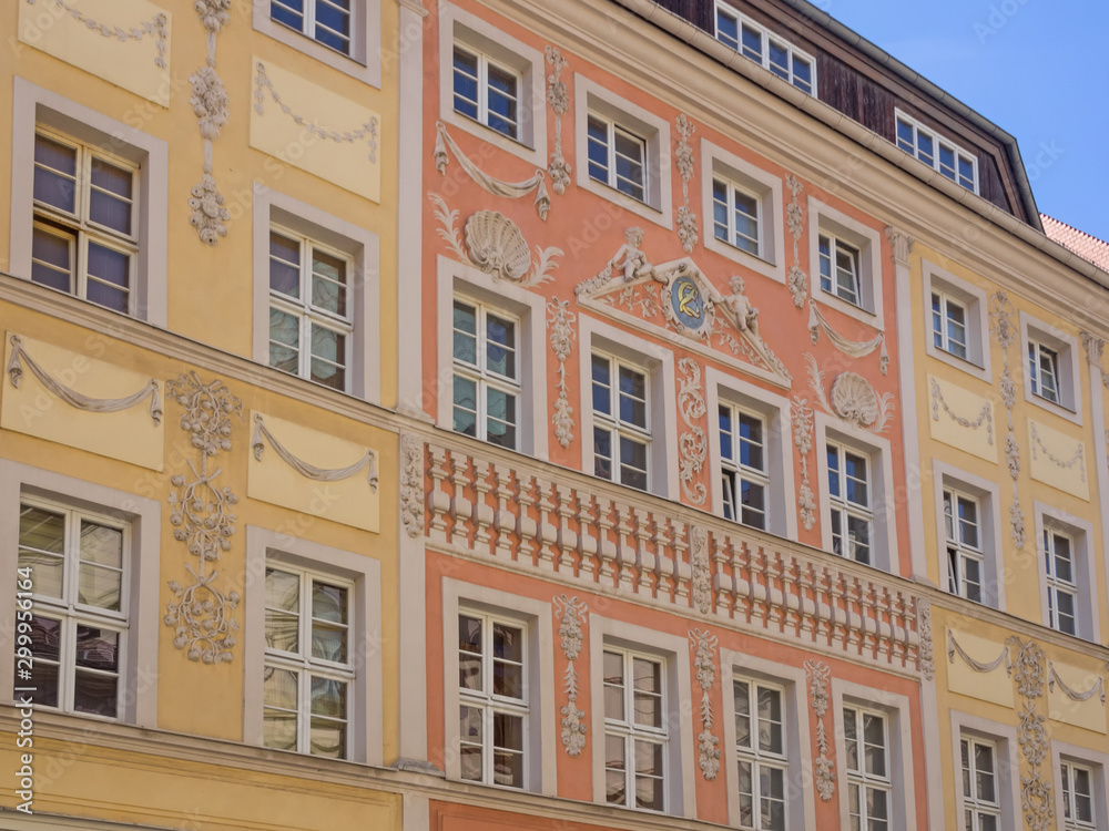 Fassaden historischer Gebäude in der Altstadt von Bautzen, Sachsen, Deutschland