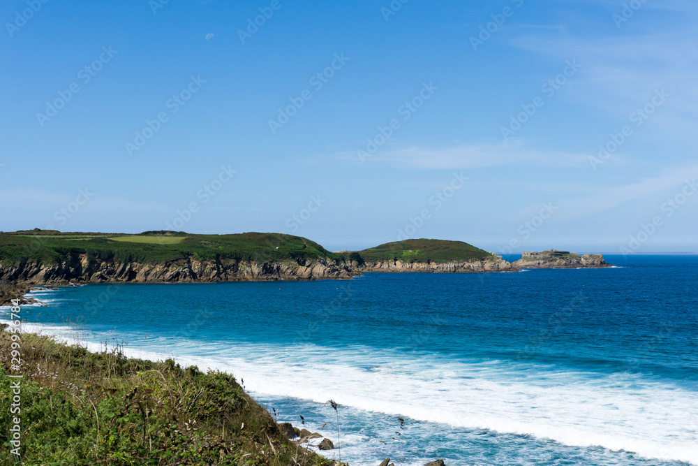 view of the picturesque Anse des Sablons Blancs Bay on the coast of Brittany
