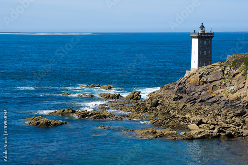 view of the Kermovan lighthouse and bay on the  coast of Brittany in France