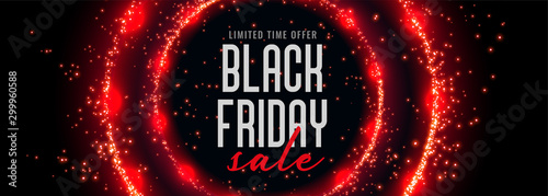 black friday sale banner with red circular sparkles