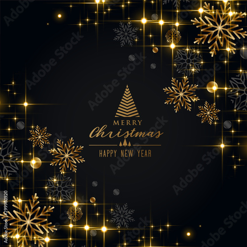 black christmas festival greeting with golden snowflakes