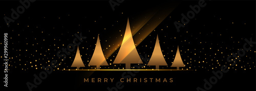 black christmas banner with golden tree design