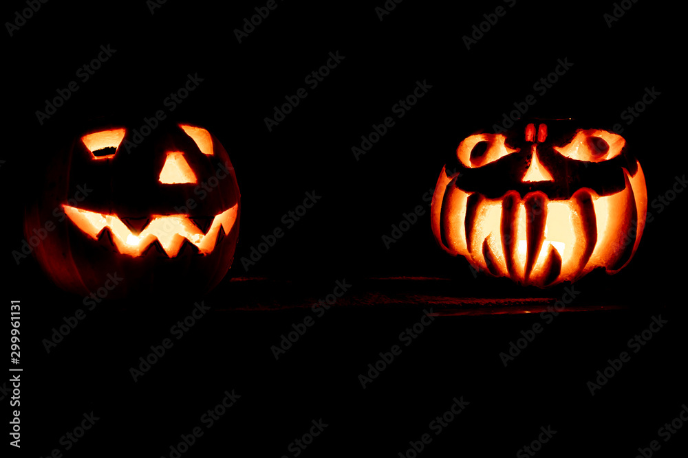Jack O' Lanterns in the dark. Jack O' Lanterns in the dark.