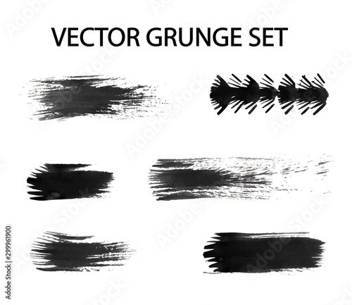 Vector Grunge Set brush strokes of black ink on a white. Tracing hand drawn illustration.