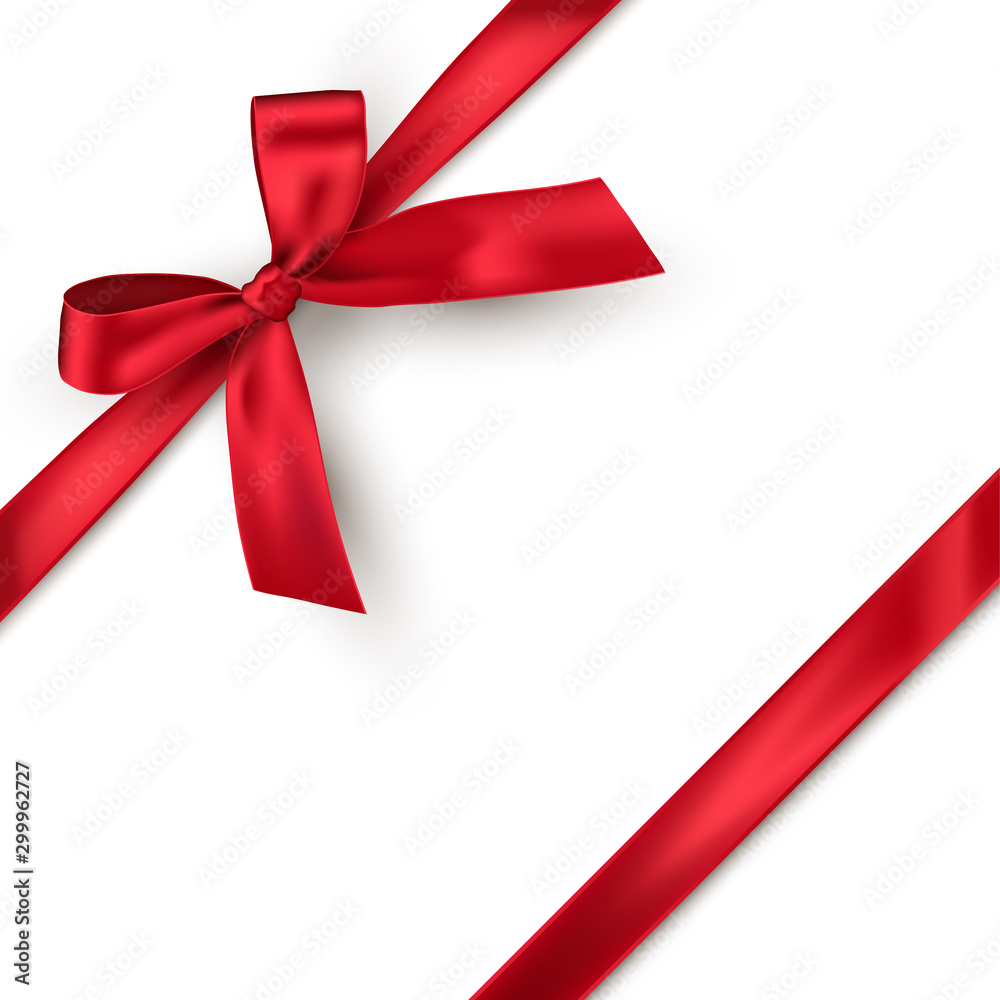 Red bow and horizontal ribbon isolated on white background. Vector decorative element. Red bow and horizontal ribbon isolated on white background. Vector decorative element.