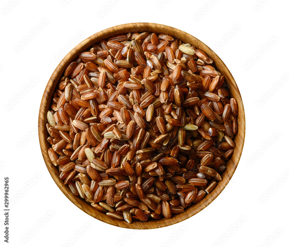 Dry brown rice isolated on white background. - obrazy, fototapety, plakaty 