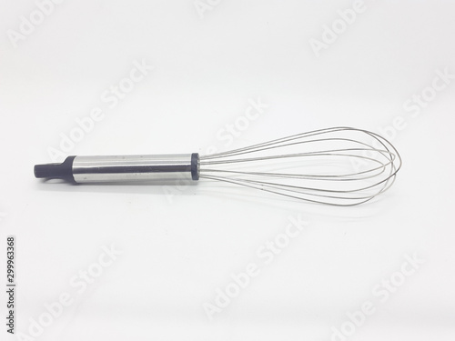 Clean Silver Stainless Steel Metallic Egg and Powder Stirrer Shaker for Baking Cake Kitchen Business in White Isolated Background